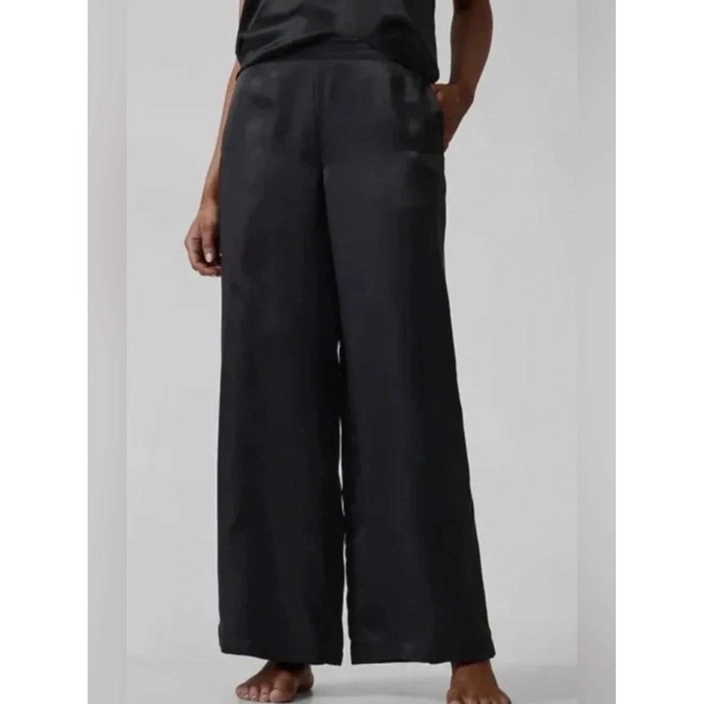 Athleta‎ Calm Cool Pant Women XS Black New Wide Leg Satin Elastic Back 988501
